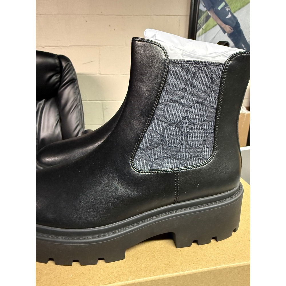 Coach Lucy Black Leather Chelsea Boots Signature Jacquard CCH14 Mens 9B Lug Sole - Picture 3 of 9